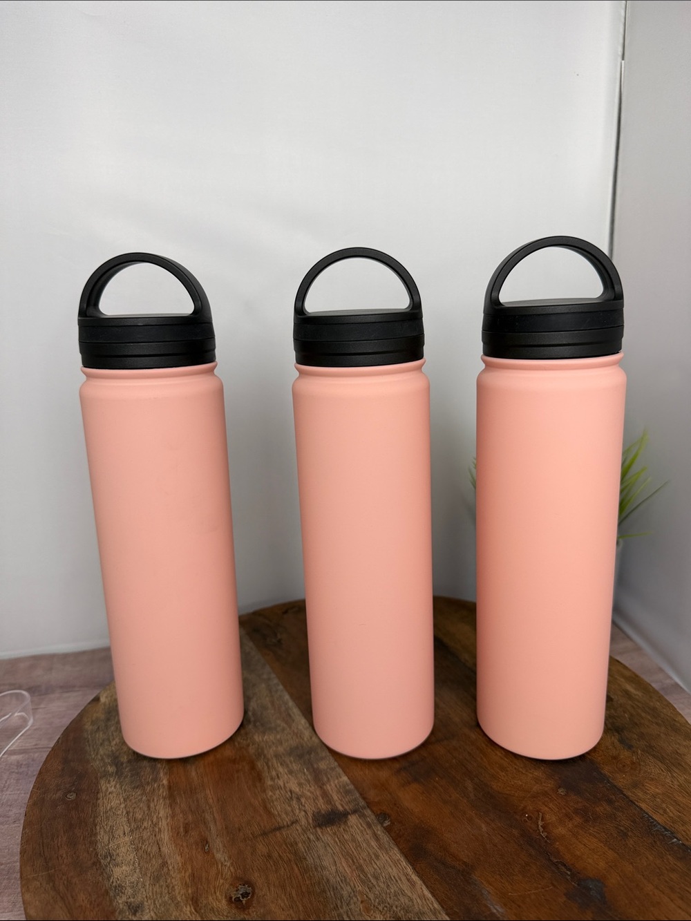 Set of 3 Soft touch Pink Stainless Water Bottles with Black Loop Lid 22oz -NWT